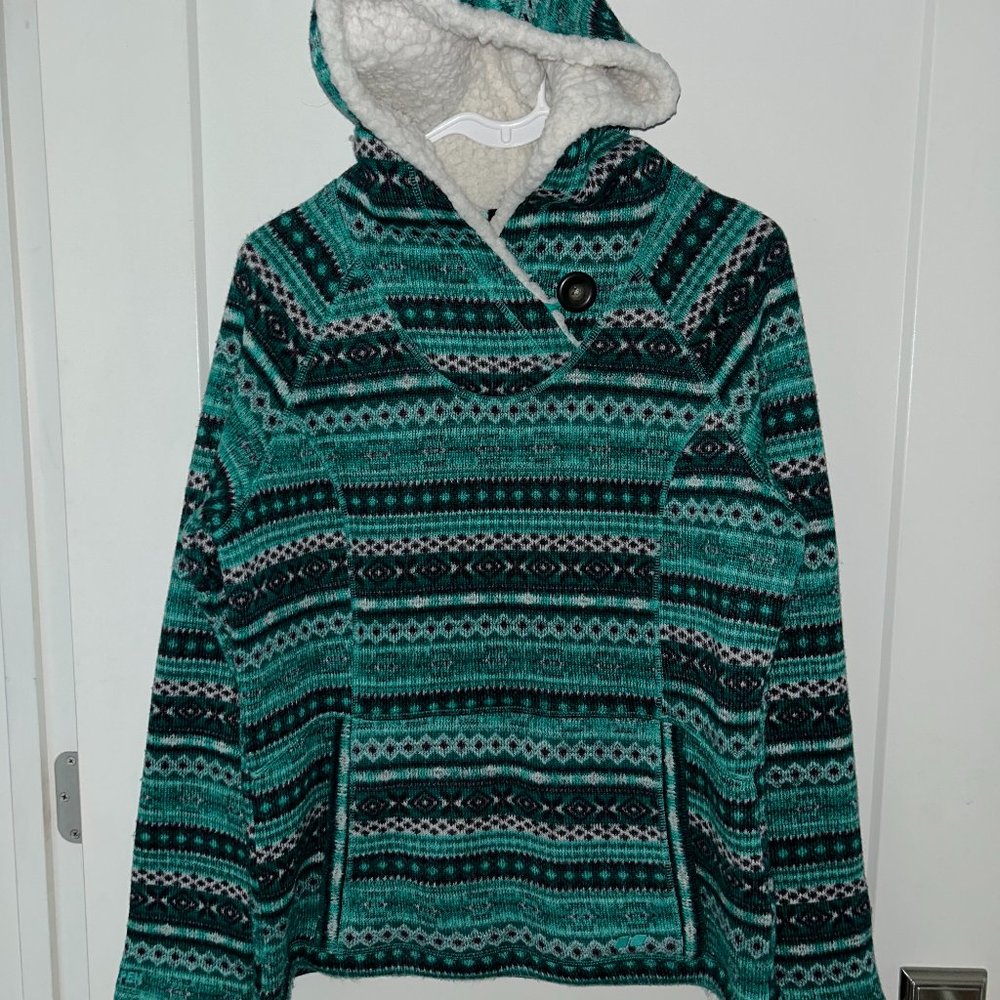 Koppen hooded sweater w/sherpa lined hood sz L VGUC